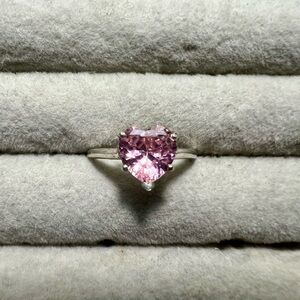 Pink Moissanite Heart Solitaire Ring - Elegant Pink Gemstone Ring